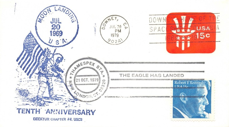 APOLLO 11 10th ANNIV.  ASTRONAUT/FLAG CACHET DOWNEY,CA 15c STAMPED ENV. SC# U581