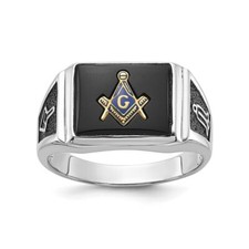 10k White Gold Black Enamel and Onyx Masonic Ring Best Gift for Mens