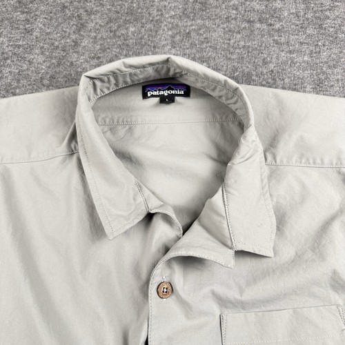 Patagonia Shirt Mens L Gray Stretch Planing Hybrid Button Flying Fish UPF DWR - Picture 2 of 16
