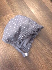 cat  jack baby girl bonnet hat denim with dots ruffles size 3-6 months