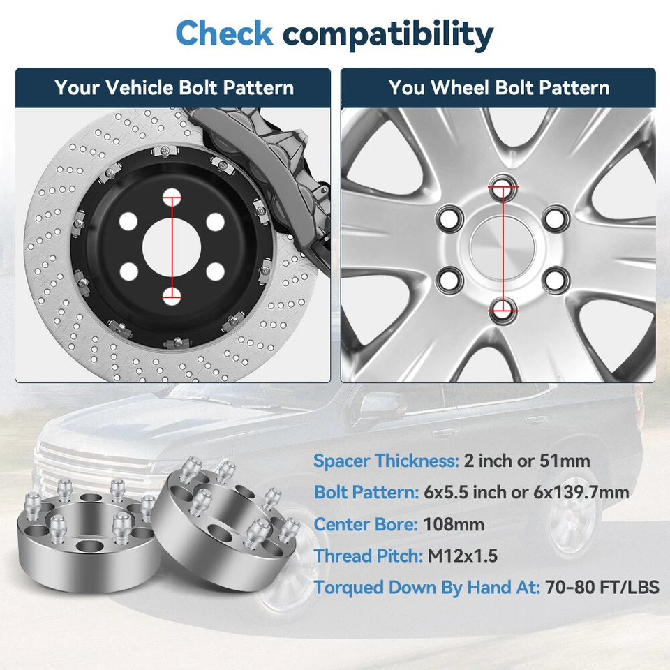 4 Pcs 2" Thick Wheel Spacers 6x5.5 12x1.5 For Mitsubishi Montero Sport 1997-2024 - Изображение 2 из 4