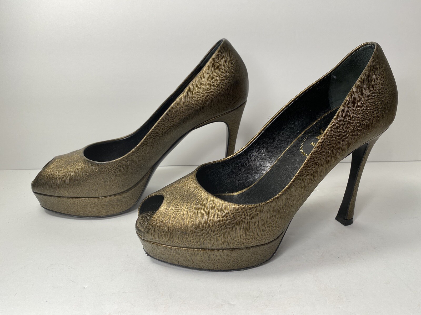 Décolleté YSL Yves Saint Laurent punta aperta tacchi bronzo 36 5 5 6 $750