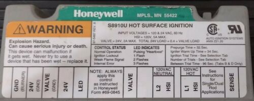 S8910U S8910U1000-1 97-5487 Honeywell furnace Control board