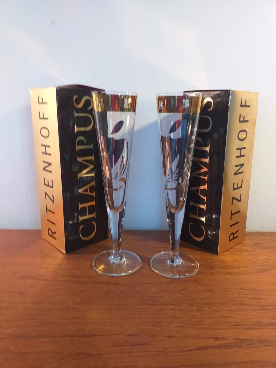 Calice Da Champagne RITZENHOFF Goldnacht 200 Ml - Bicchiere In Cristallo Con Decoro Melograno E Oro Vero - Made In Germany