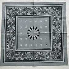 Vintage Mens Bandana Gray Cotton Art Paisley Classic Handkerchief Kerchief 20"