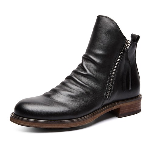 Mens Zip Up Military Leather Chelsea Ankle Boots Casual Shoes Size NEW - Picture 2 of 14