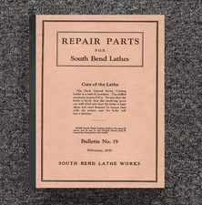 Lathe Manual SERVICE Parts MANUAL Fits South Bend No. 19 Paper Manual