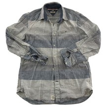 Tommy Hilfiger Custom Fit Long Sleeve Striped Button Front Shirt Men's S Blue
