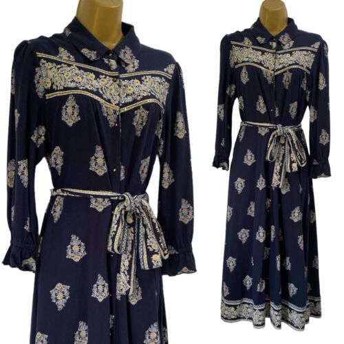 Monsunhemd Kleid Damen Größe Medium Marineblau Midi Langarm Pailletten Boho M 12 - Bild 1 von 17