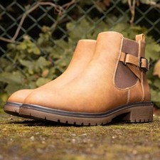 Lilley Womens Boots Tan Adults Ladies Ankle Zip Up Buckle Gripped SIZE