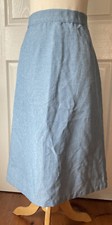18 Blue Knit Woven Straight Darted Fitted Back-pleat Mid-calf Vintage 80s Skirt