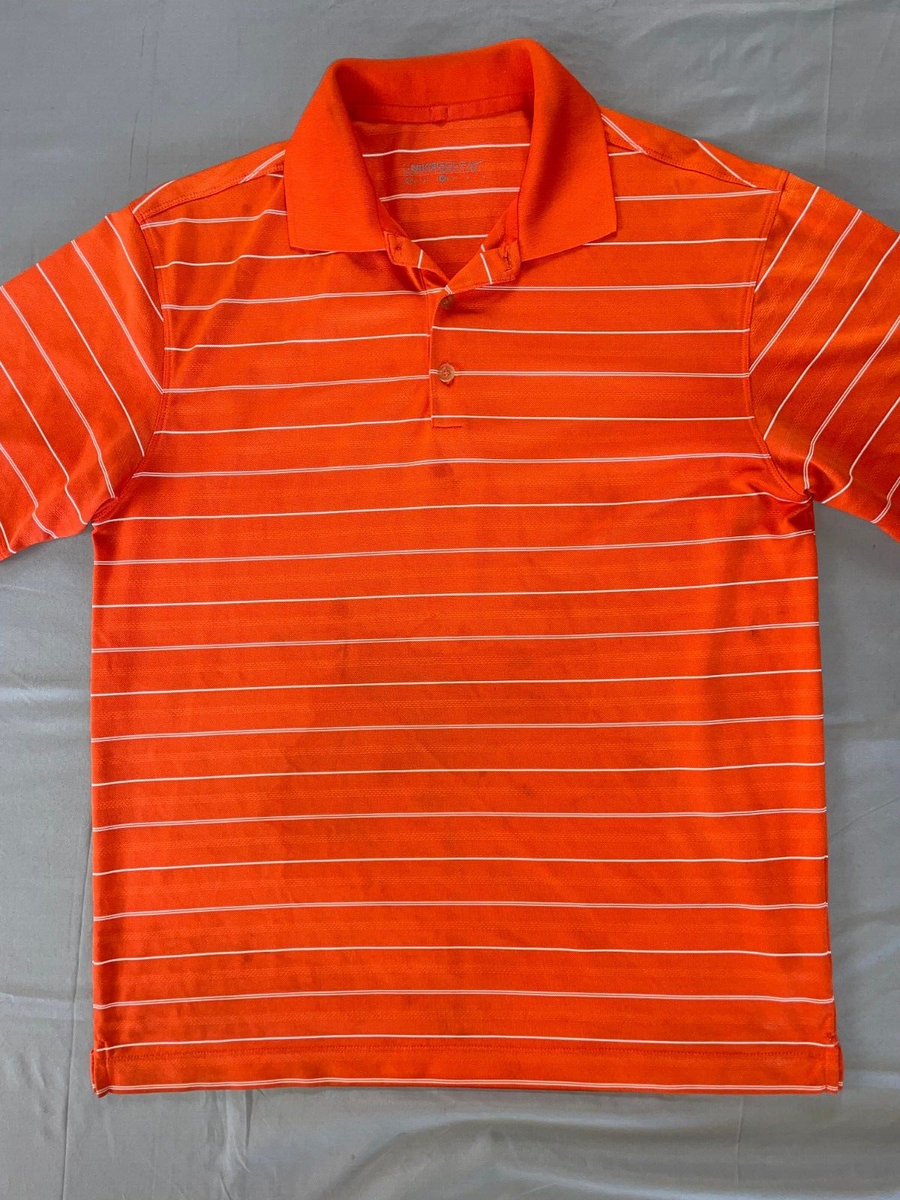 Nike Golf Texture Striped Polo Shirt. Orange Stripe, Men's Size M