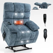 Wide Lay Flat Massage Heat Power Lift Recliner Chair for Elderly Dual Motor