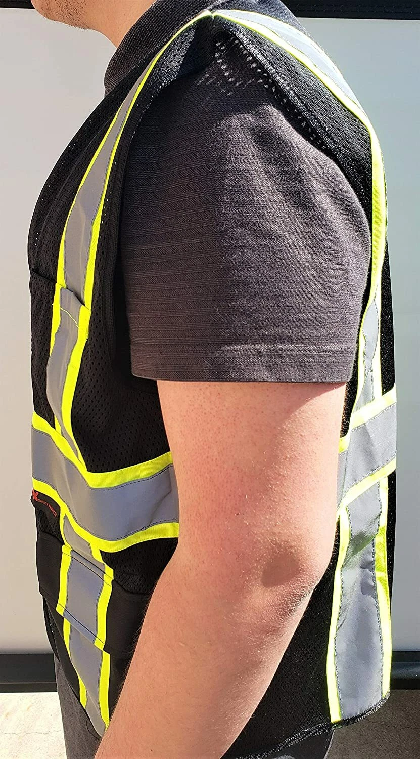 FX Two Tone HI-VIS Black Safety Vest with 4 Front Pocket (FXSV1001) image 2