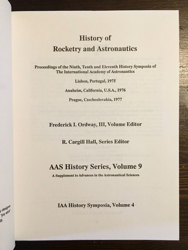 History of Rocketry and Astronautics (AAS History Series, Volume 9), Ordway, Ed. - Picture 2 of 5
