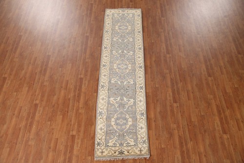 Gray/ Ivory Indien Oushak Geometric 10 ft. Runner Rug Handmade 10' 2" x 2' 7" - Picture 2 of 12