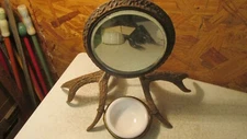 Antique Mach Deer Antler Shaving Mirror & Soap Dish