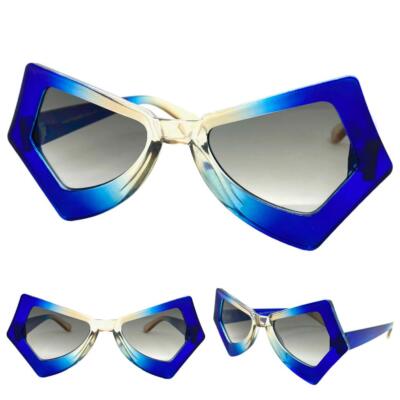 Exaggerated Classic Modern Retro Cat Eye SUN GLASSES Funky Unusual Blue  Frame
