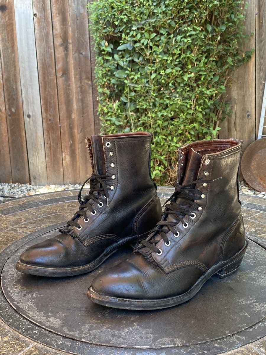 GORILLA SHOE MENS BLACK BOOTS Mens Vintage Gorilla Lace Up Black Leather Work Boots 9 EE  main image 2