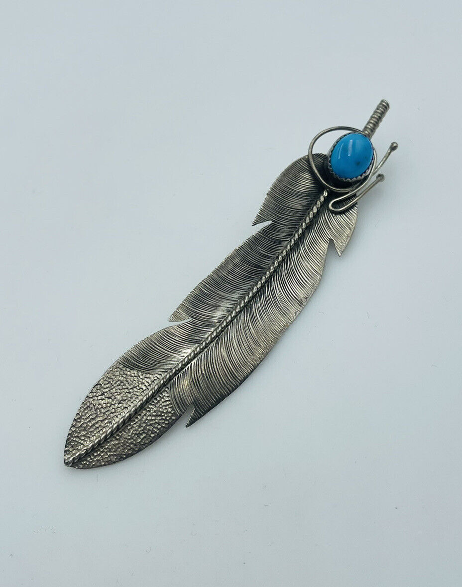 Beautiful Vintage Native American Navajo Turquoise Feather Sterling Silver Earrings Beautiful Vintage Native American Navajo Turquoise Feather Sterling Silver Earrings