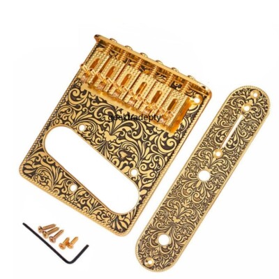 Retro Fender Telecaster Electric Guitar Bridge Roller Saddles Control Plate Gold