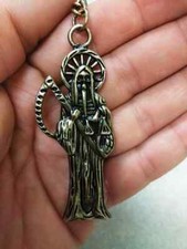 NWOT MEXICAN SAN LA SANTA MUERTE GRIM REAPER BIG METAL KEYCHAIN OLD GOLD COLOR