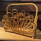 VTG Bent Wood Rattan Bamboo Magazine Rack Holder MCM Boho Newspaper Decor READ
