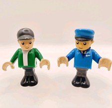BRIO World Railway Figures Lot of 2 Conductor Blue Uniform/Cap & Green Outfit