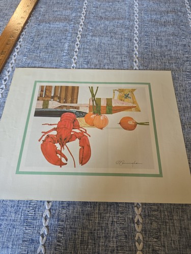 Vintage David Cunningham Signed Art Print - Modernist Lobster, Onion & Mackerel