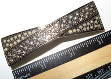 Vintage Hair Clip Barrette Silvertone w/ Rhinestones  Faux Pearls 3 3/4 inch
