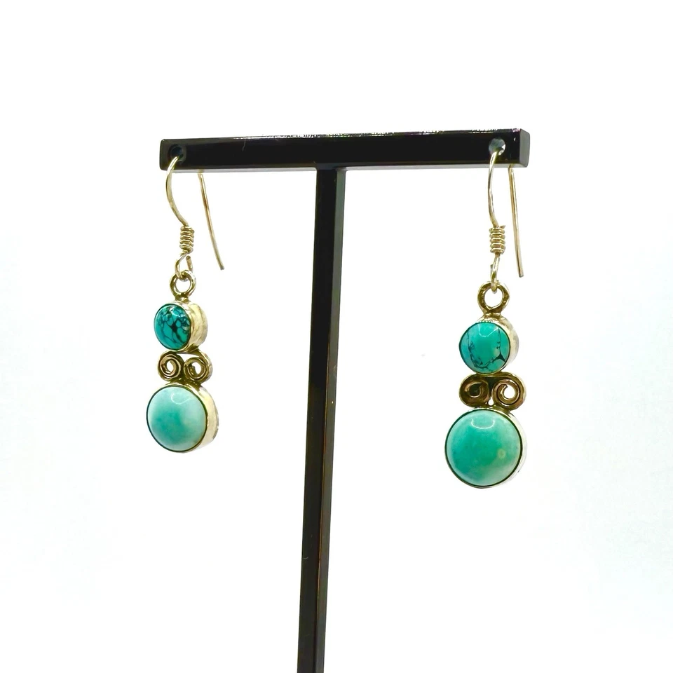 Pendientes Colgantes Turquesa - Tono Plata, Gota 2cm, 4,27g, Estilo Artesanal Foto 2 de 4