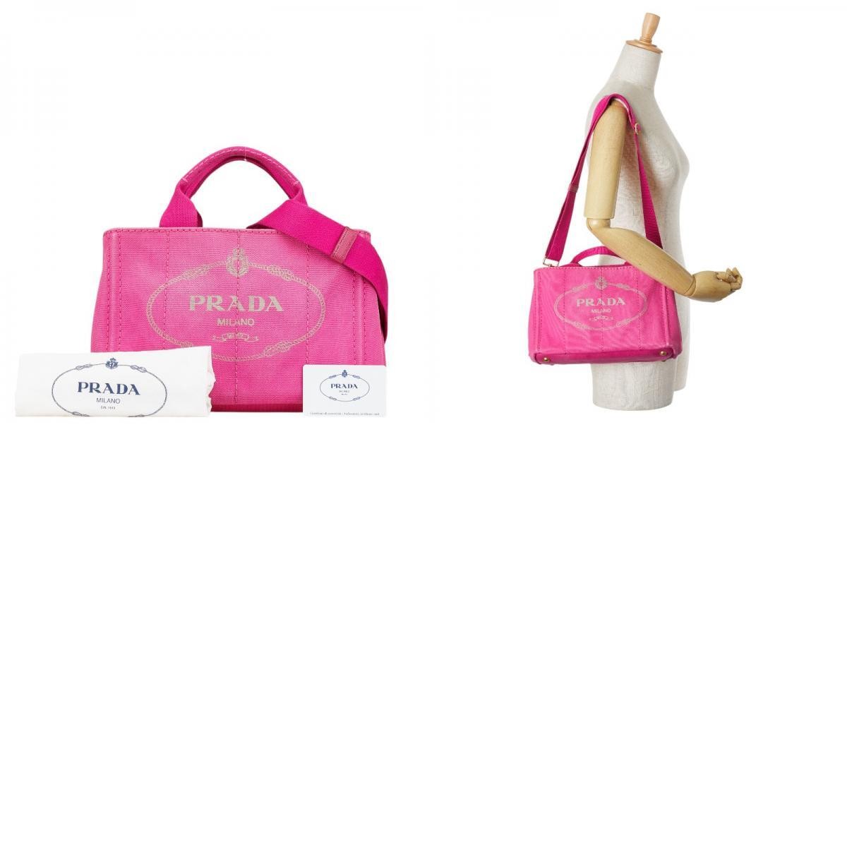 Prada Canapa Triangle Logo Plate Handbag Shoulder Bag 2WAY BN2642 Pink Canvas La thumbnail 10