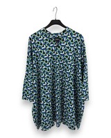 Ulla Popken Damen Shirt Gr. 62/64 Grafik Print 3/4 Arm Sommershirt V-Ausschnitt