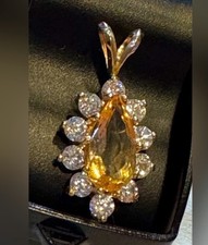 14k gold pendant w/Yellow Topaz faceted teardrop & CZ accents