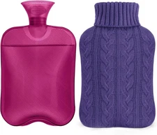 Hot Water Bottle 2L with Knitted Cover Hot & Cold Compress Pain Relief Purple