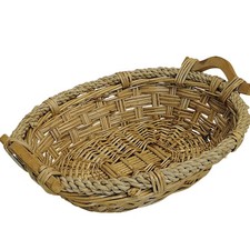 Oval Woven Wicker Basket with Wooden Handles and Rope Trim Natural Tan