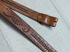 vintage HANDCRAFTED buckle belt SCORPION leather 36 brown WESTERN tooled cowhide