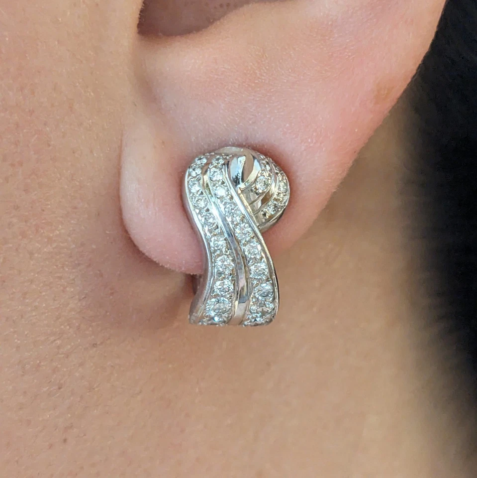 Half Hoop Diamond Earrings in 18k White Gold - HM2552V