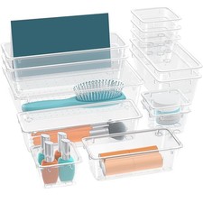 Drawer Storage Bins, 12 Pcs Clear Organizer Set, Makeup Stationery Office