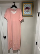 Koret Dress Womens 1X Pink Floral Embroidered Maxi Short Sleeve Casual Jersey