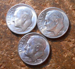 LOT OF THREE (3) 1955-S ROOSEVELT SILVER DIMES NICE UNCIRCULATED COINS