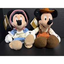 Disney Store Pioneer Mickey Minnie Americana Bean Bag 8" Plush Set NWT 2pc