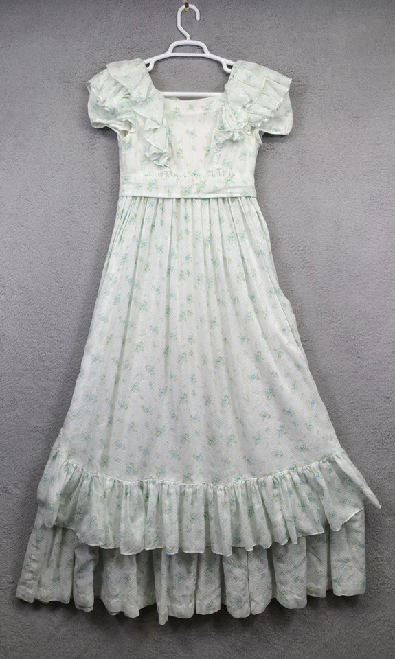 Prairie Maxi Dress XS Cottagecore 60s 70s Boho 2 Piece Layered White Floral - Image 3 of 4