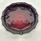Vintage Anchor Hocking Dark Ruby Red Prescut Heavy Glass Ashtray Dish Trinket 8"