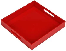 Sturdy Red Acrylic Serving Tray with Handles - 10X10Inch, Coffee/Appetizer/Butle