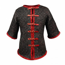 Medieval Chainmail Shirt Mild Steel Flat Ring with Leather Trim Knight Costume