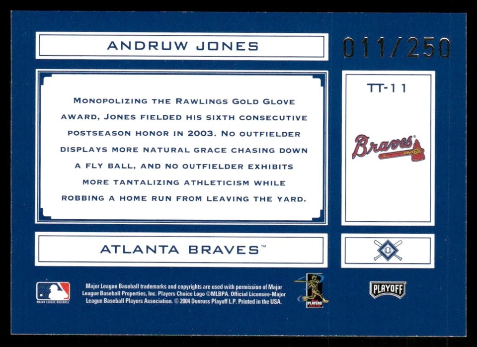 2004 Absolute Memorabilia Tools of the Trade Blue #TT11 Andruw Jones H /250 - BB - Image 2 of 2