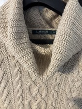 Lauren Ralph Lauren Ivory Cable Knit Fisherman Turtleneck Sweater - Cotton - M