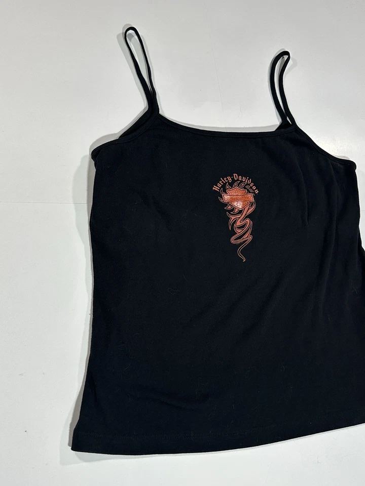 Harley-Davidson винтажный Y2K пламени Eagle укороченный Майка размер 1 X черный оранжевый 2007 - Изображение 2 из 4