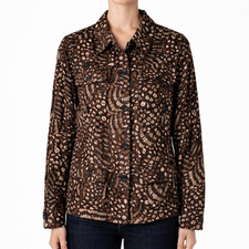 Chicos Womens 3 XL 16 Animal Print Stretch Jacket Brown Vintage Button Blazer